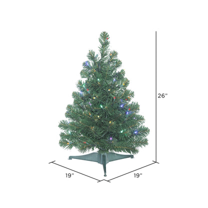 Vickerman 26" Oregon Fir Artificial Christmas Tree Wide Angle Single Mold Multi-Colored LED Lights