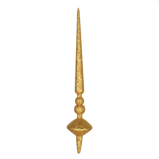 Vickerman 12" Antique Gold Glitter Cupola Finial. This long finial ornament adds depth and texture to any holiday decorating project. Made with shatterproof plastic. Includes 3 pieces per bag.