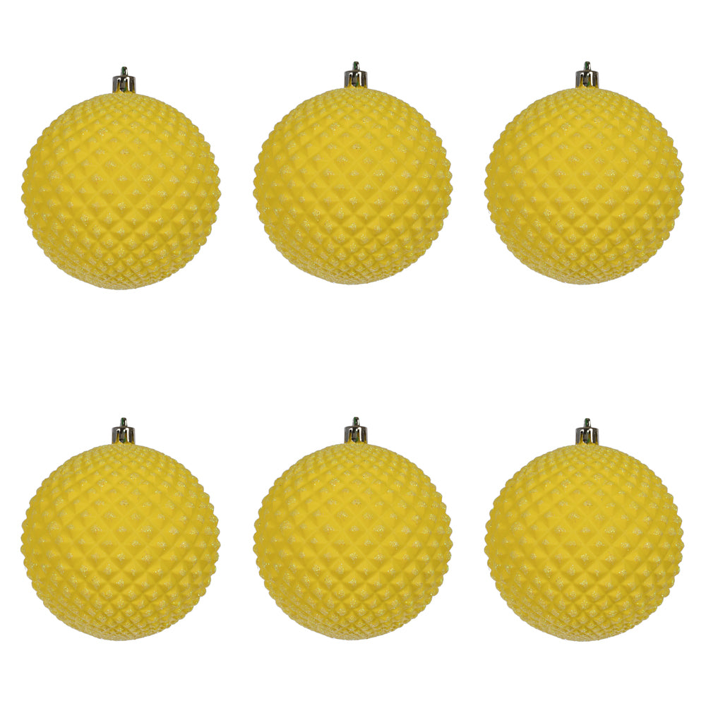 Vickerman 4" Yellow Durian Glitter Ball Ornament 6 per Bag