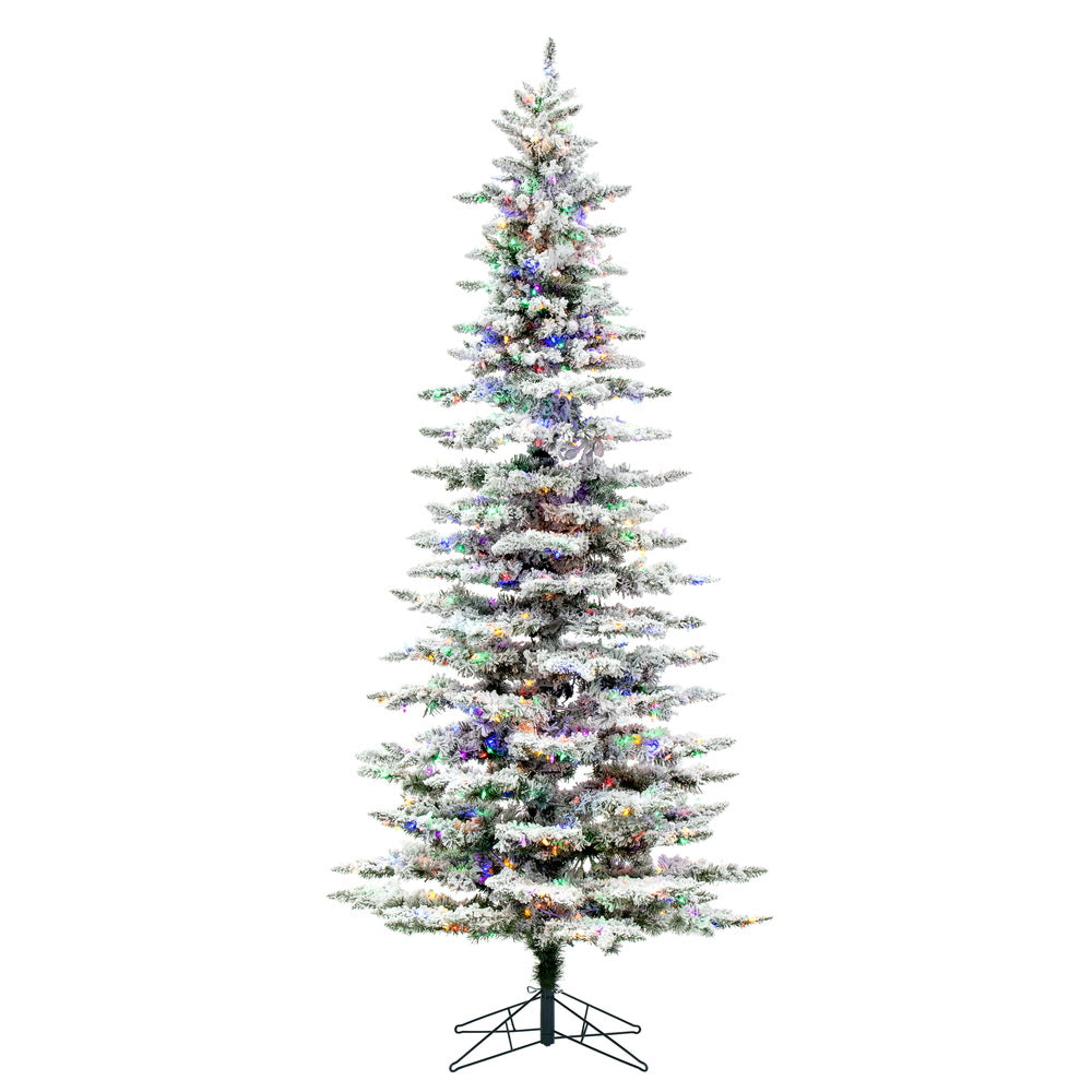 Vickerman 9' Flocked Utica Fir Slim Artificial Christmas Tree Multi-Colored LED Lights