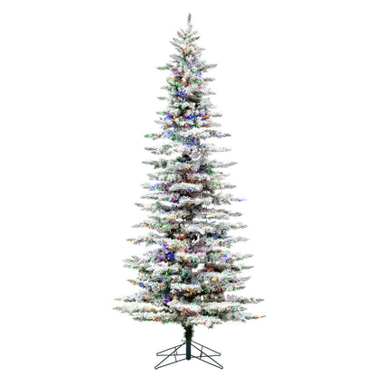 Vickerman 9' Flocked Utica Fir Slim Artificial Christmas Tree Multi-Colored LED Lights