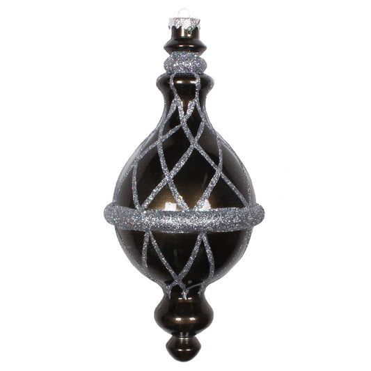 Vickerman 10" Pewter Candy Glitter Net Drop Finial Christmas Ornament