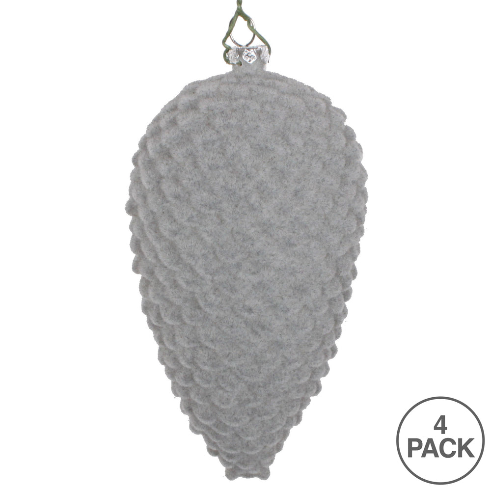 Vickerman 5" Silver Flocked Pinecone Christmas Ornament Set of 4