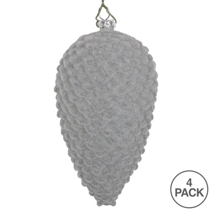 Vickerman 5" Silver Flocked Pinecone Christmas Ornament Set of 4