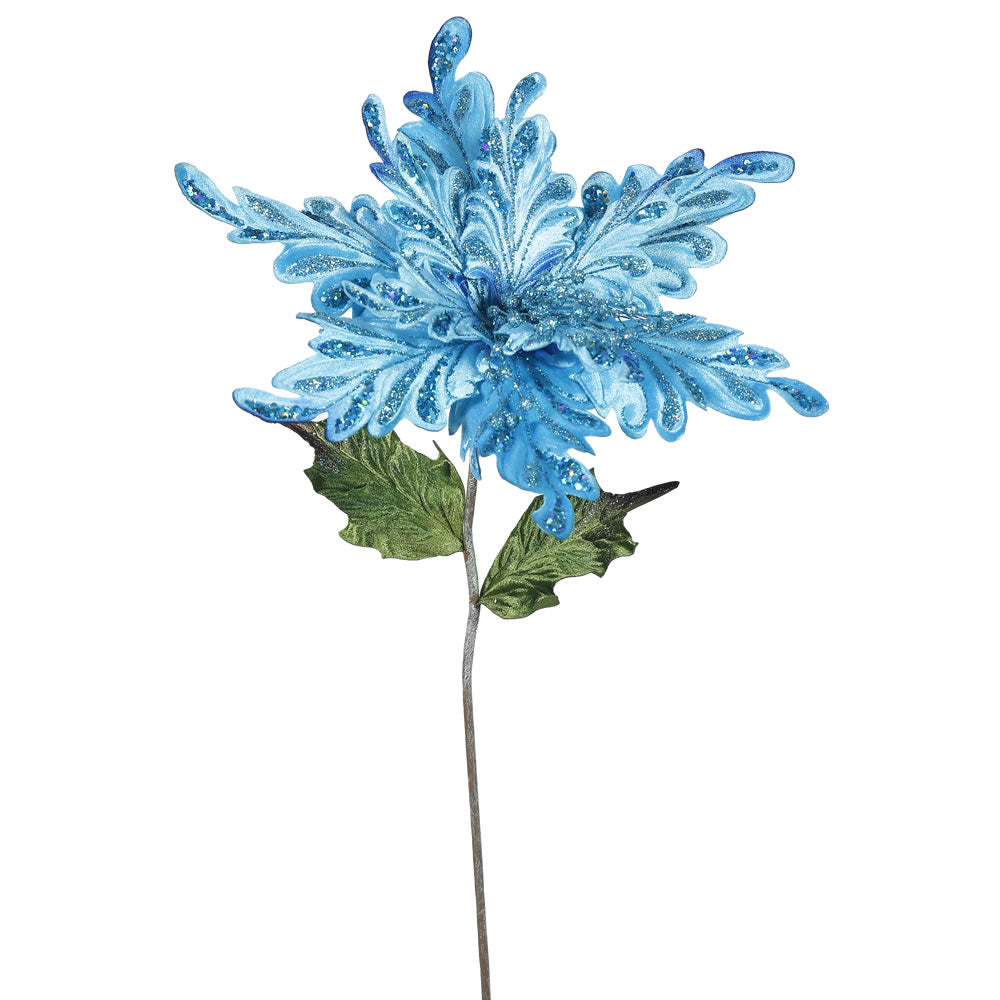 Vickerman 31" Sky Blue Velvet Poinsettia Artificial Christmas Pick 3 per Bag
