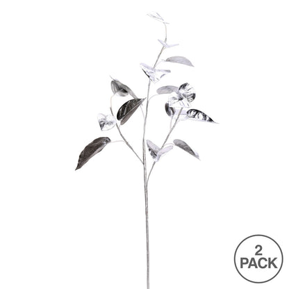 Vickerman 33" Silver Shiny Leaf Artificial Christmas Spray. Includes 2 sprays per pack.
