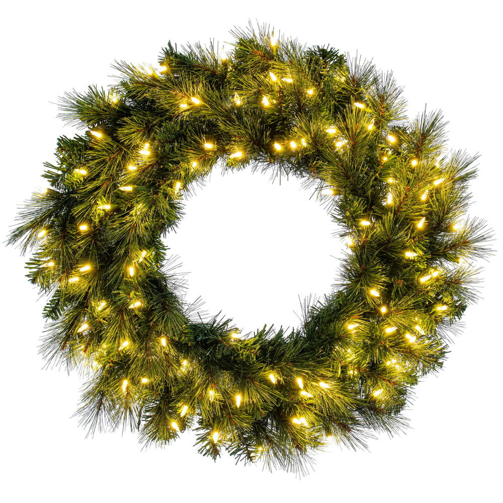 Vickerman 36" Brighton Pine Artificial Wreath with 100 Dura-Lit® Warm White LED Mini Lights and 250 PE/PVC Tips.