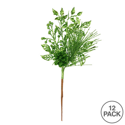 Vickerman 10" Lime Pinecone Glitter Leaf Artificial Christmas Pick 12 per Bag