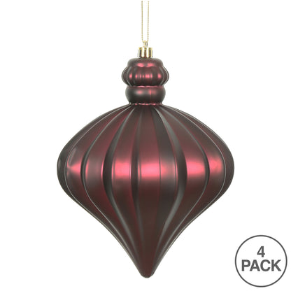 Vickerman 6" Wine Matte Onion Drop Christmas Ornament 4 per Bag