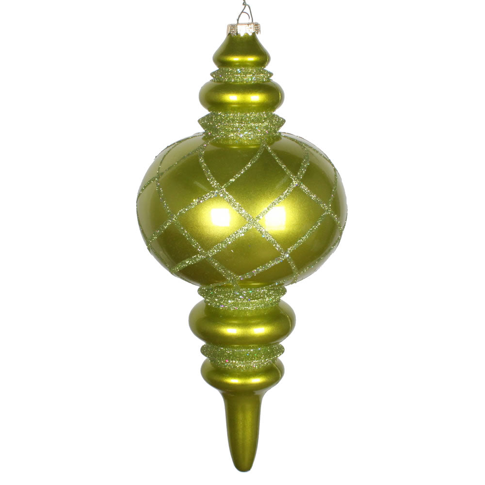 Vickerman 13" Lime Candy Finish Net Top Finial Ornament with Glitter Accents