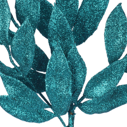 Vickerman 22" Teal Glitter BayLeaf Artificial Spray 12 per Bag.