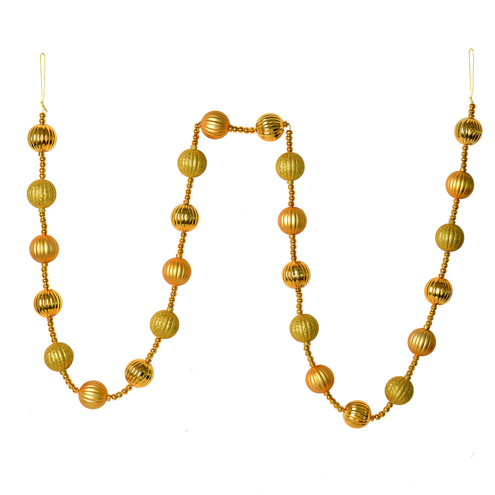 Vickerman 6' Honey Gold Stripe Ball Ornament Christmas Garland