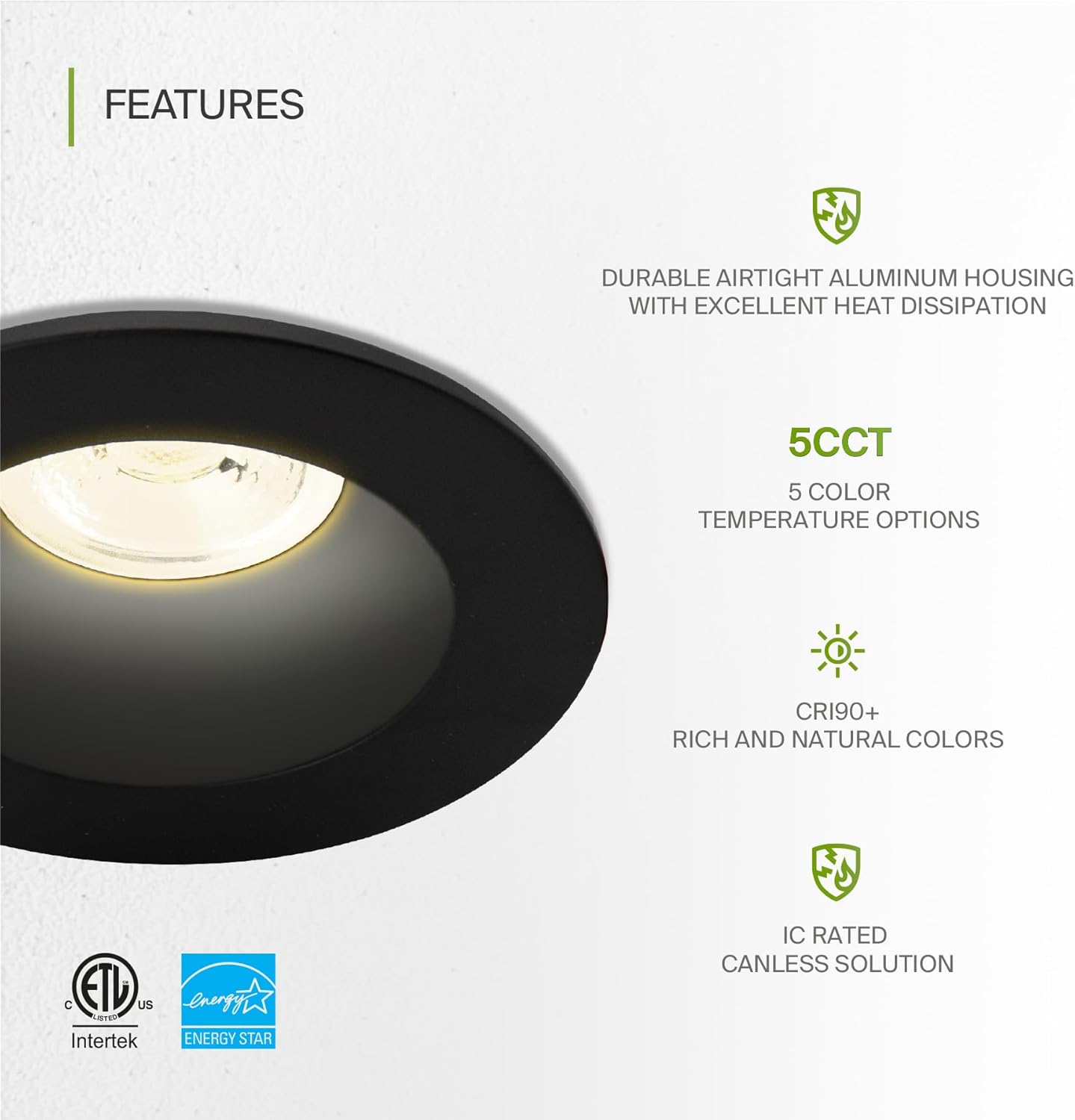 ASD Lighting LED Downlight Round 2inch 15W 120V Triac 2700/3000/3500/4000/5000K Black ETL Energy Star