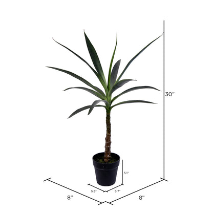 Vickerman 30" Artificial Green Yucca Tree in Black Planters Pot.
