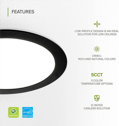 ASD Lighting LED Recessed Mini Panel Round 8inch 20W 120V Triac 2700/3000/3500/4000/5000K Black UL Energy Star