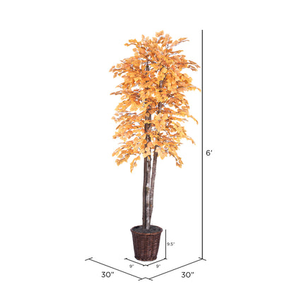 Vickerman 6' Artificial Golden Aspen Deluxe Tree Rattan Basket