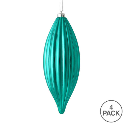 Vickerman 8" Teal Shiny Line Finial Ornament Pack of 4