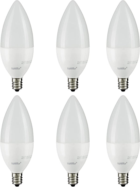 Sunlite 41640 LED B11 Frosted Torpedo Tip Chandelier Light Bulb, 4.5 Watts (40W Equivalent) 300 Lumens, Candelabra E12 Base, Dimmable Energy Star and ETL Certified, 3000K Warm White, 6 Count