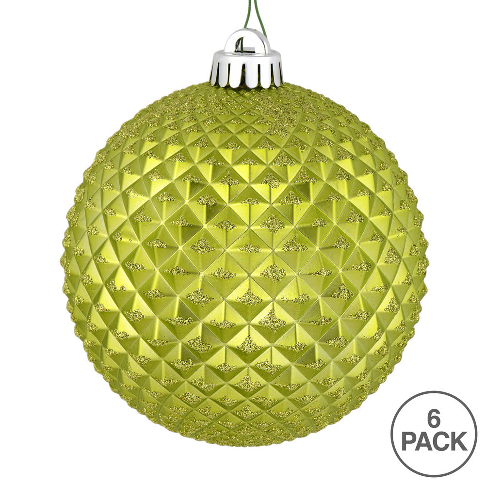 Vickerman 4" Lime Durian Glitter Ball Ornament 6 per Bag