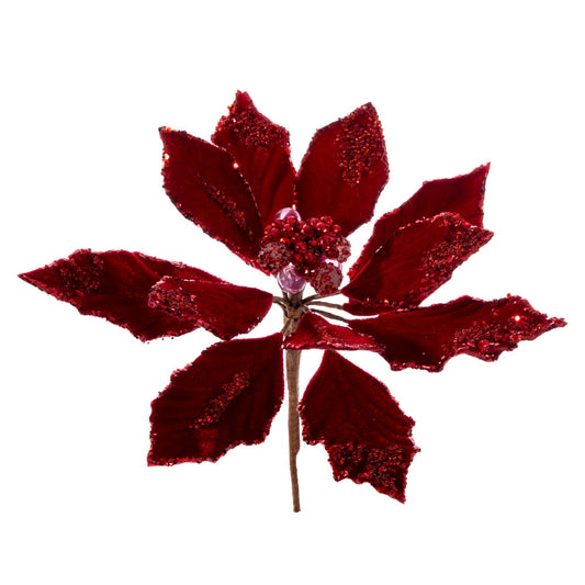 Vickerman 9" Artificial Red Double Sided Velvet Poinsettia Christmas Pick 2 per bag