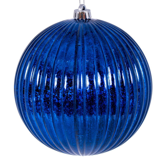 Vickerman 6" Midnight Blue Shiny Lined Mercury Ball Ornament 4 per bag.