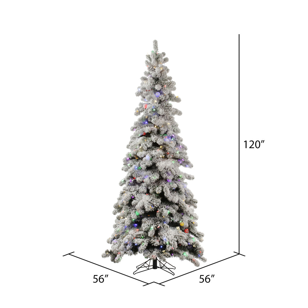 Vickerman 10' Medium Flocked Kodiak Spruce Artificial Christmas Tree Multi-Colored LED Lights