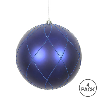 Vickerman 4" Cobalt Blue Matte and Glitter Swirl Ball Ornament 4 per Box