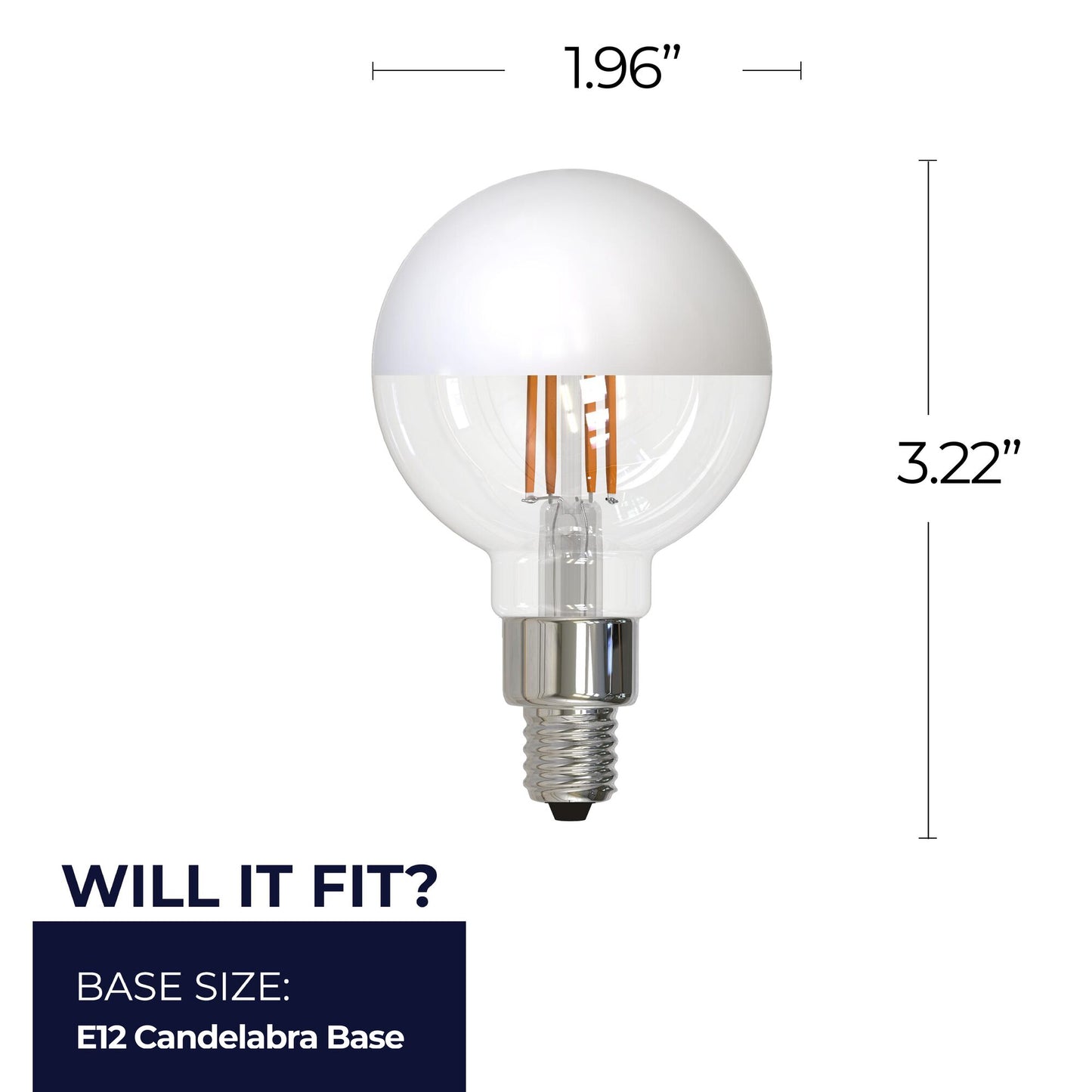 Bulbrite 862066 LED Filament Pack of (2) 2.5 Watt Dimmable G16 Light Bulb with Half White Glass Finish and Candelabra (E12) Base - 2700K (Warm White Light), 200 Lumens