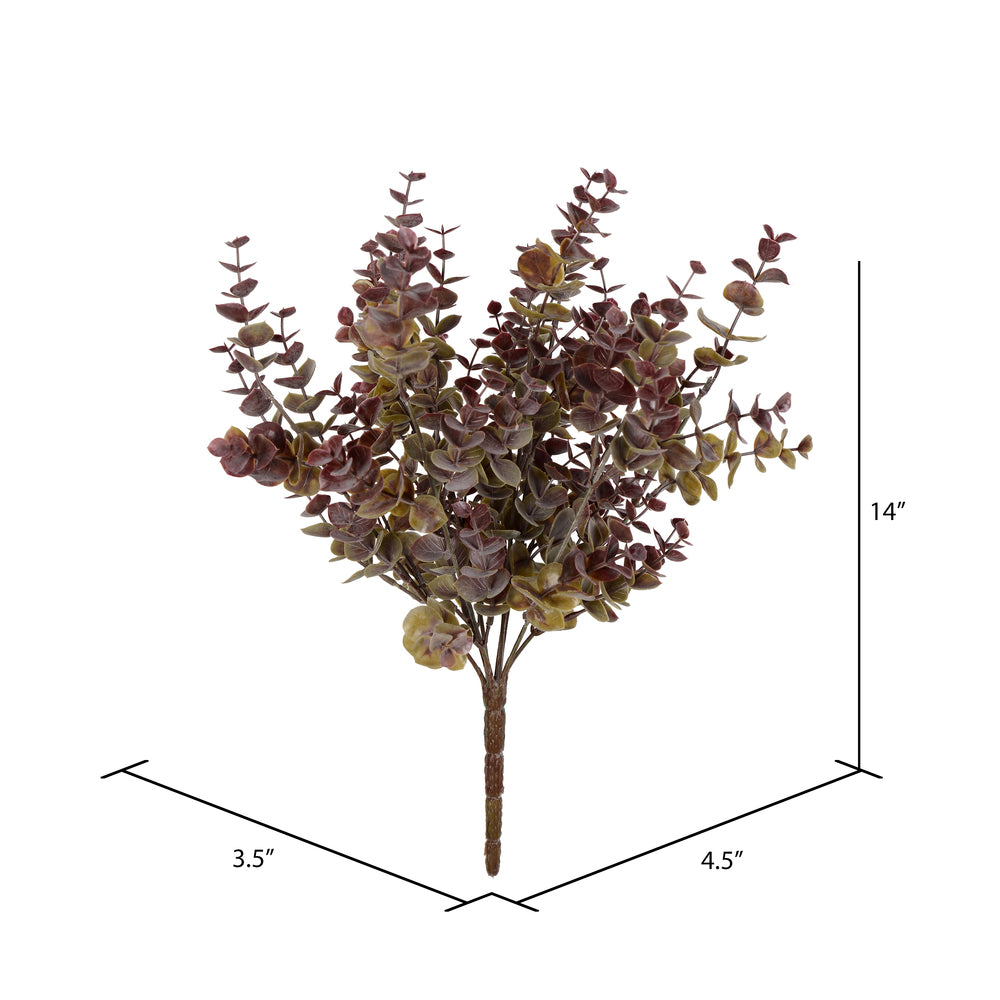 Vickerman 14" Artificial Green and Red Mini Jade Leaf Bush Pick. UV Coated Set of 3