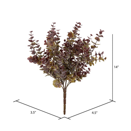 Vickerman 14" Artificial Green and Red Mini Jade Leaf Bush Pick. UV Coated Set of 3