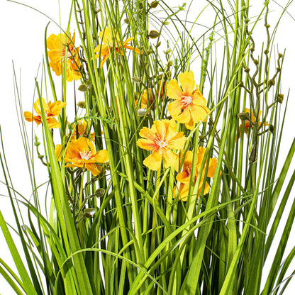 Vickerman 22.5" Artificial Potted Yellow Cosmos and Green Grass.