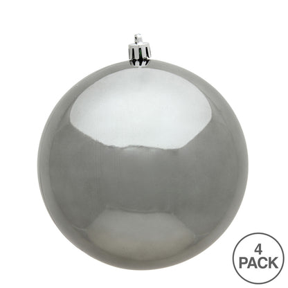 Vickerman 6" Pewter Shiny Ball Ornament 4 per Bag