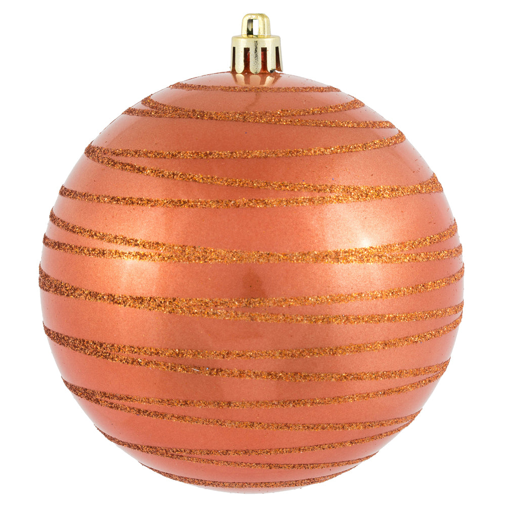 Vickerman 4" Coral Candy Finish Ball Ornament with Glitter Lines 4 per Bag