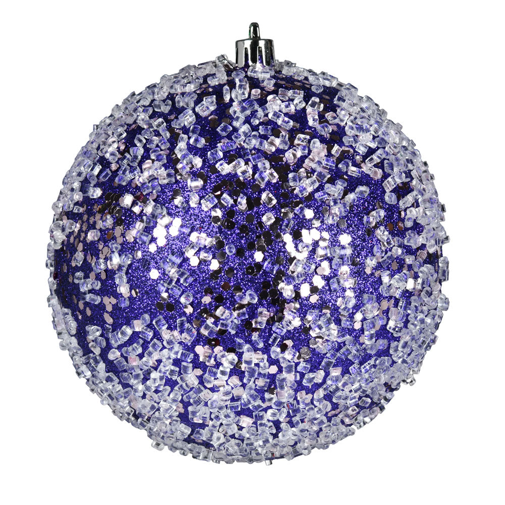 Vickerman 6" Purple Glitter Hail Ball Ornament 4 per Bag