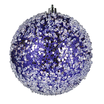 Vickerman 6" Purple Glitter Hail Ball Ornament 4 per Bag
