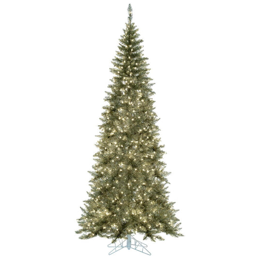 Vickerman 7.5' Champagne Tinsel Fir Slim Artificial Christmas Tree Warm White Dura-lit LED Lights