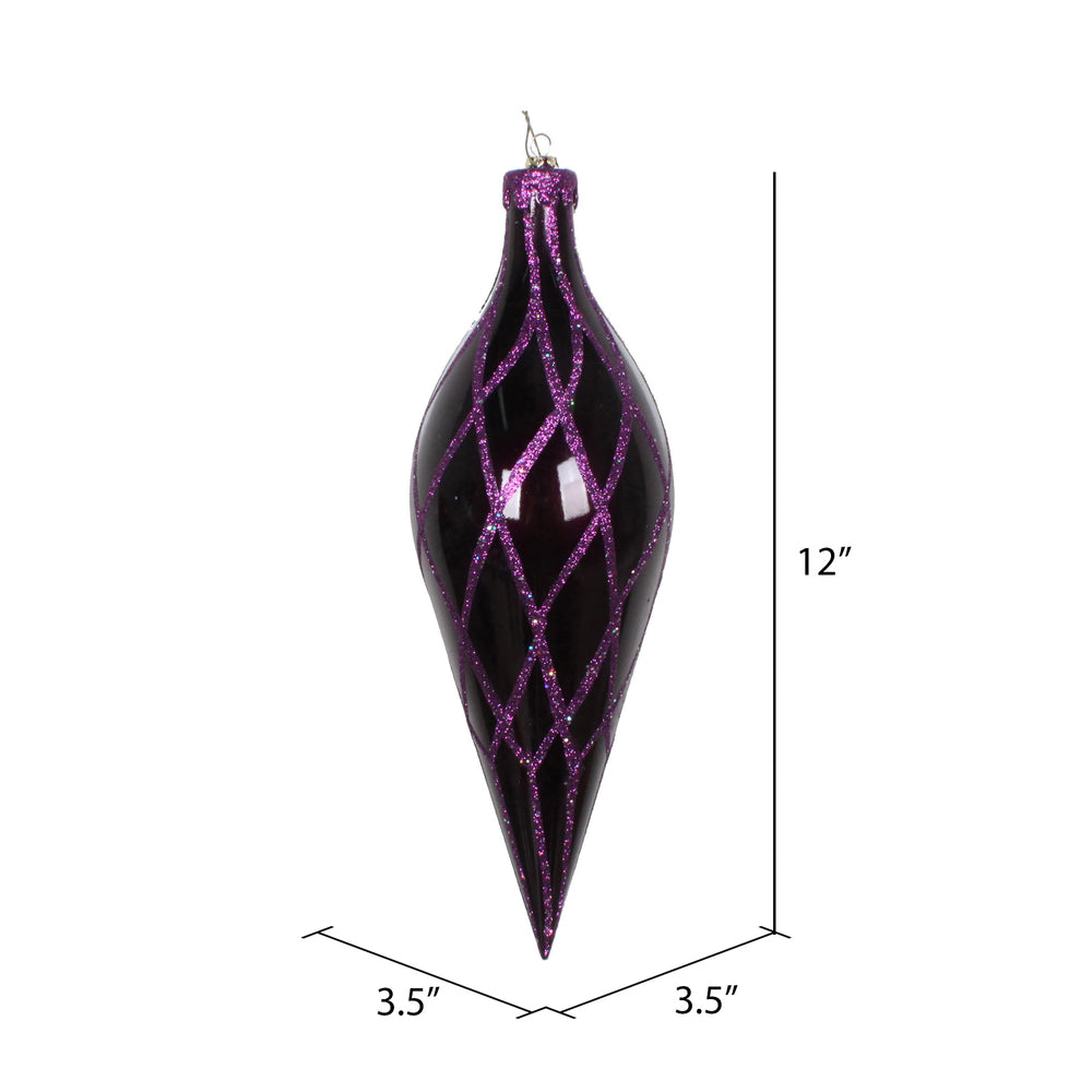 Vickerman 12" Plum Candy Finish Finial Ornament with Glitter Accents