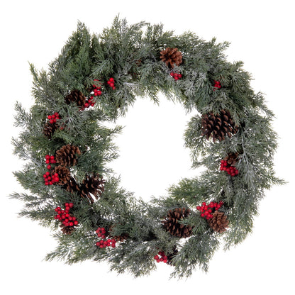 Vickerman 25" Artificial Green Cypress Cone Berry Wreath.