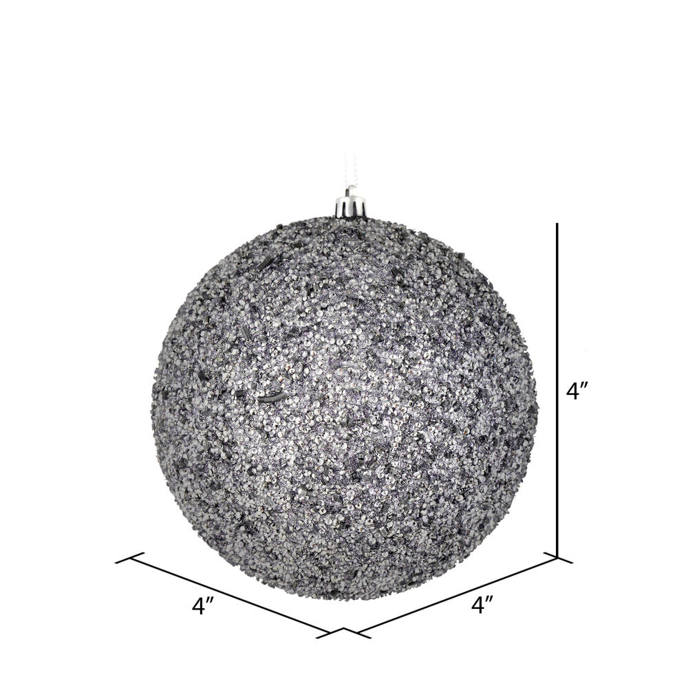 Vickerman 4" Silver Beaded Ball Ornament 6 per Bag