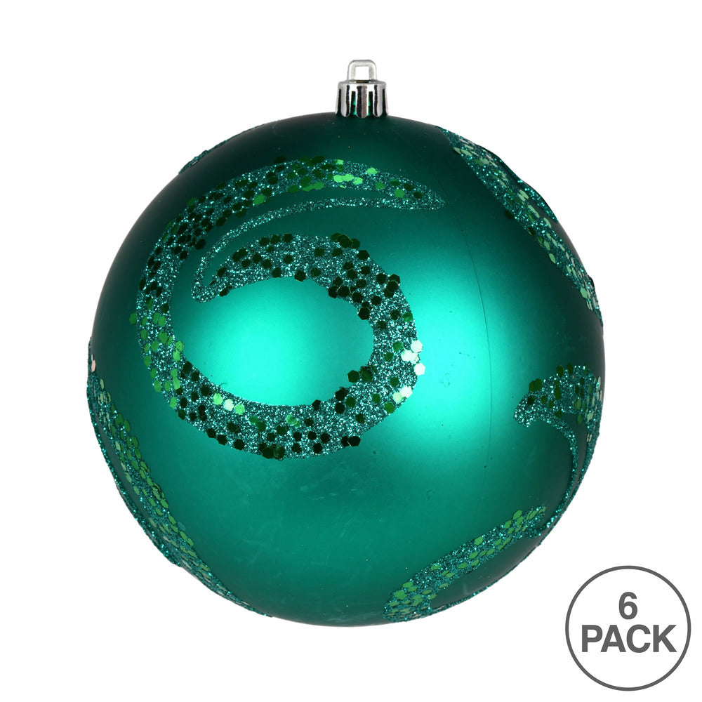 Vickerman 4" Teal Matte Sequin Swirl Ornament 6 per Bag