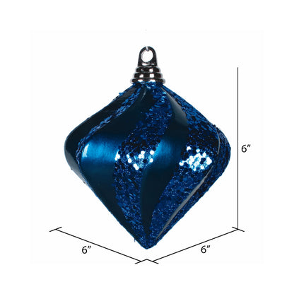 Vickerman 6'' Sea Blue Candy/Glitter Swirl Diamond Christmas Ornament