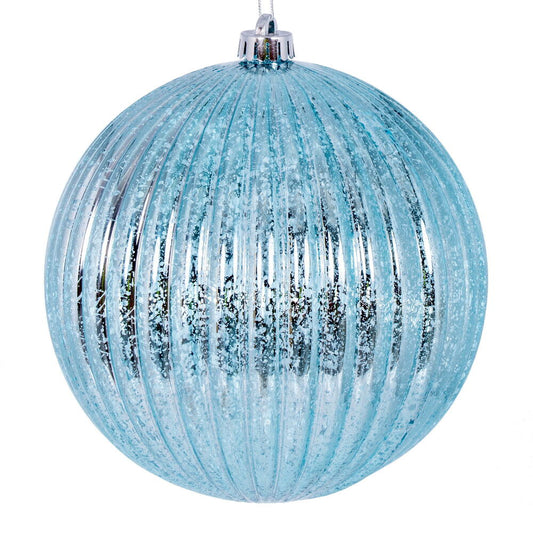 Vickerman 4" Baby Blue Shiny Lined Mercury Ball Ornament 6 per bag.