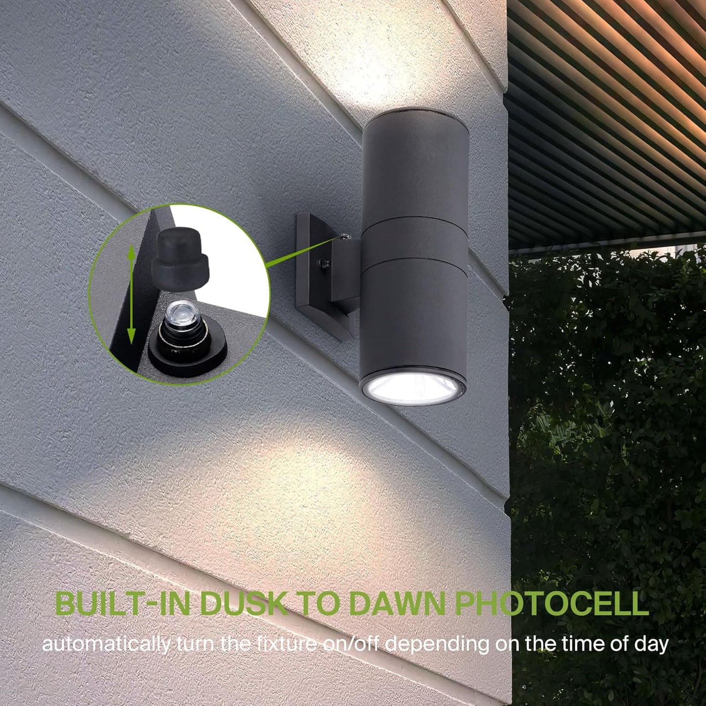 ASD Lighting BULB Round Outdoor Wall Cylinder with Photocell, Up and Downlight Fixture, 120V, 40W, 11.81", 50°, Black Finish, 2Pack