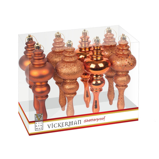 Vickerman 7" Burnished Orange 4-Finish Finial Ornament 8 per Box