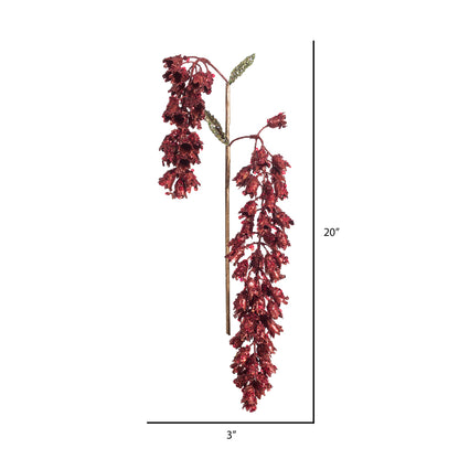 Vickerman 20" Red Pearl Glitter Hanging Foxglove Artificial Christmas Spray. Includes 3 sprays per pack.