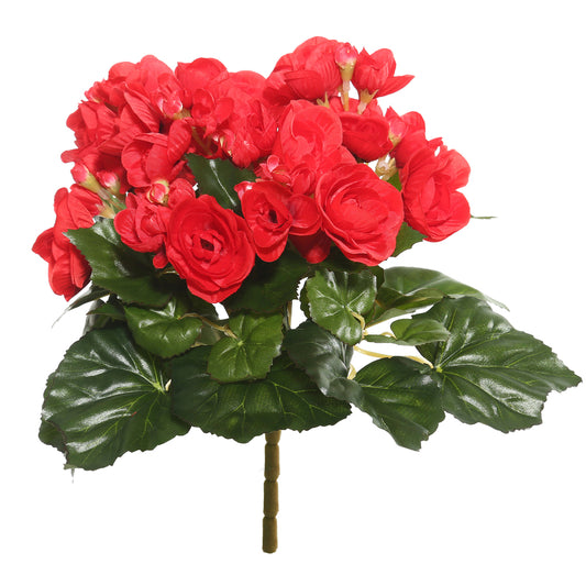 Vickerman 9.5" Artificial Red Polyester Begonia Bush.