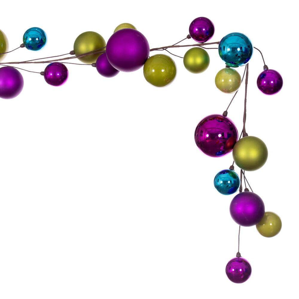 Vickerman 10' Fuchsia Lime And Turquoise Assorted Finish Branch Ball Ornament Garland.