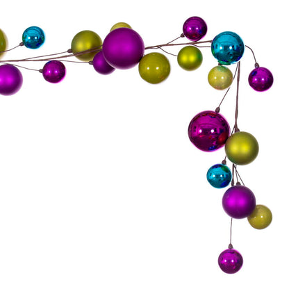 Vickerman 10' Fuchsia Lime And Turquoise Assorted Finish Branch Ball Ornament Garland.