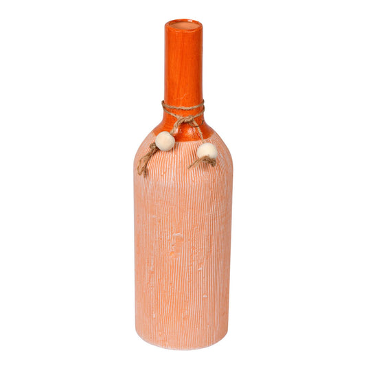 Vickerman 13.25" Brown Twine Terracotta Bottle. This vase is the perfect addition to any southern decor. Add warm tones to your color palette with this brown bottle. It features a small twine accent. It measures 13.25" H x 4" W. 95% TERRACOTTA 3% WOOD 2%