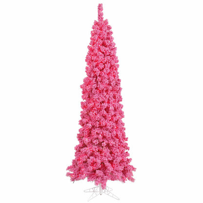 Vickerman 5.5' Flocked Pink Pencil Fir Artificial Christmas Tree Pink Dura-lit LED Lights